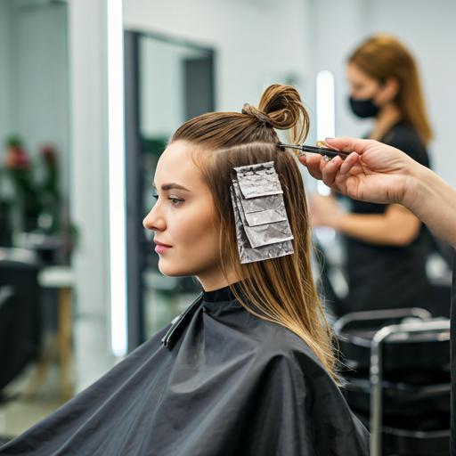 Professional hairdresser applying organic dye in a bright modern eco-friendly salon