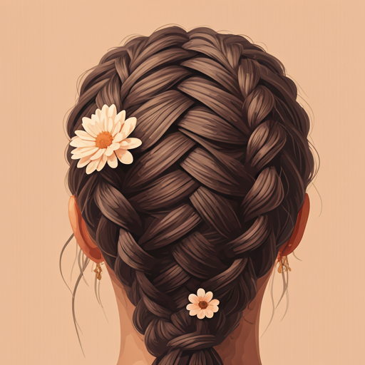 Close up of braided hair styled with fresh flowers, organic aesthetic